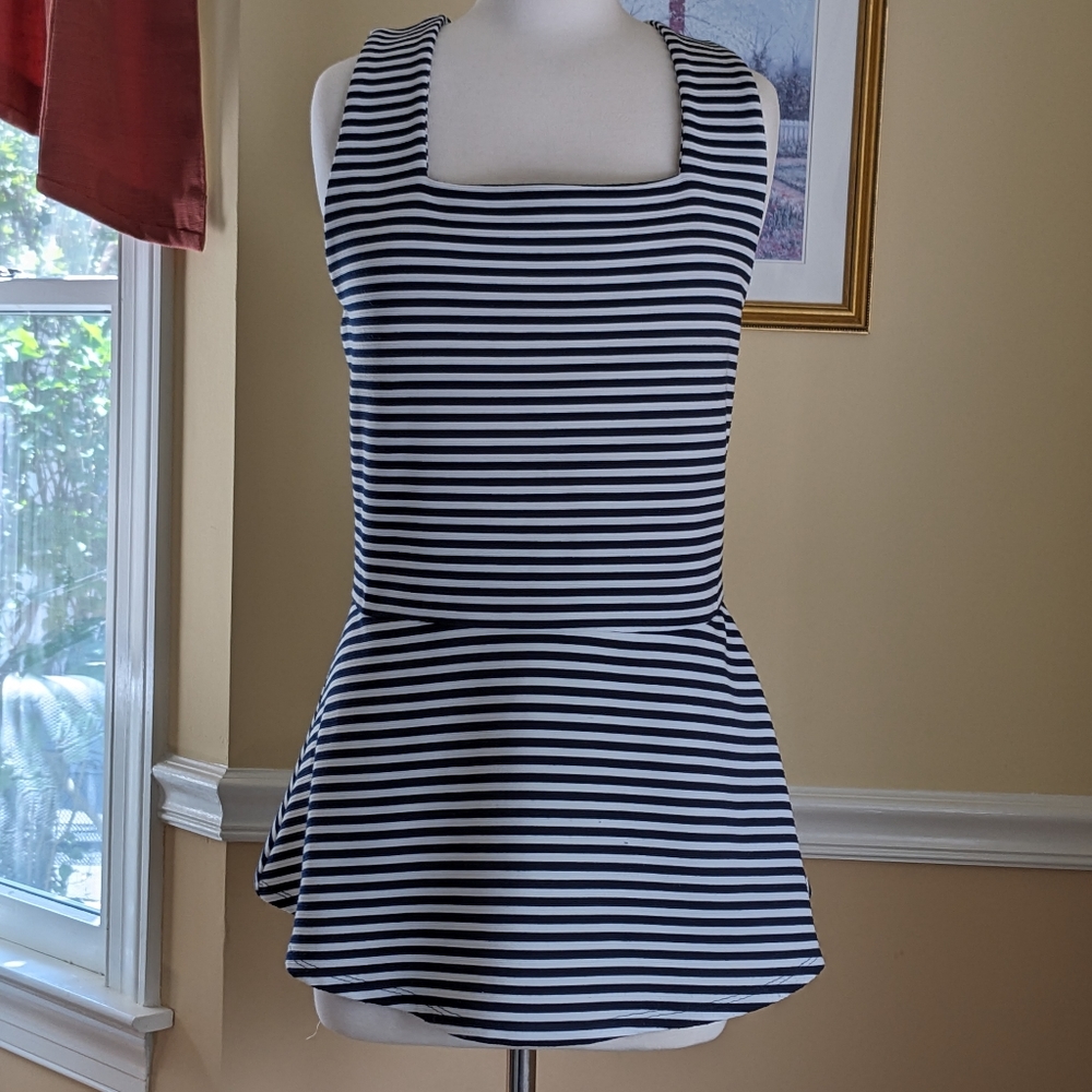 Navy and White Anthropologie Peplum Top